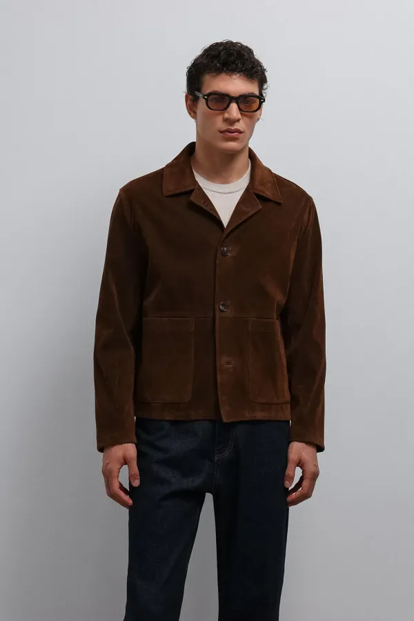 Antioch Kahve Süet Erkek Klasik Ceket
