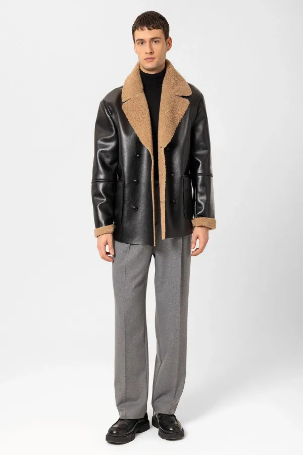 Veste croisée en similicuir pour homme Antioch avec doublure noire.