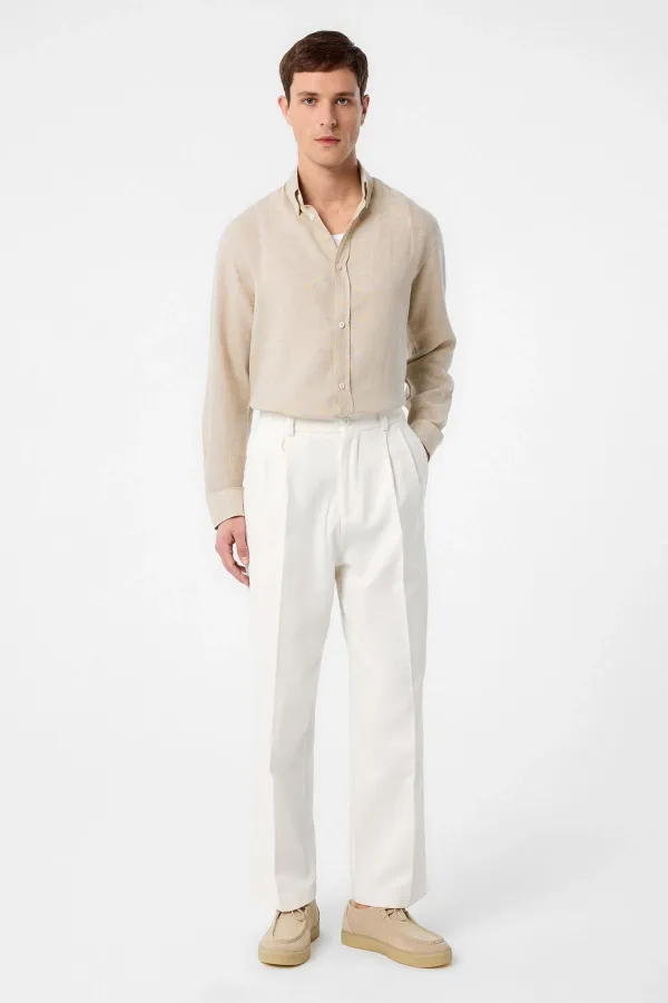 Antioch Ekru Yüksek Bel Pamuklu Erkek Pantolon