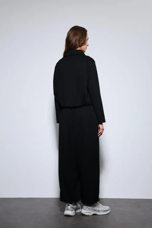 Antioch Siyah Volümlü Ceket Ve Paça Lastikli Eşofman Takım