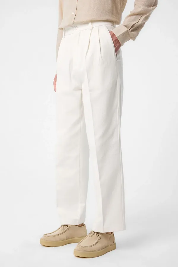 Antioch Ekru Yüksek Bel Pamuklu Erkek Pantolon