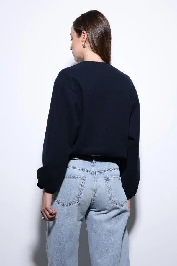 Veste courte bleu marine Antioch avec taille élastique pour femme