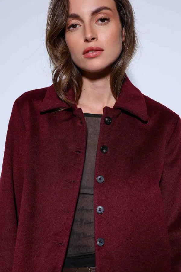 Antioch Burgundy Shirt Collar Short Cashmere Jacket