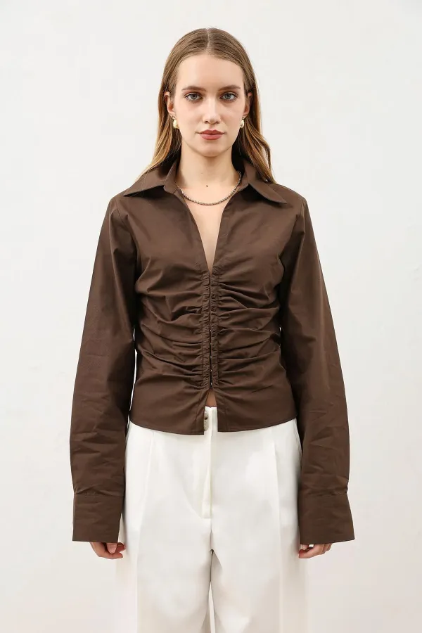 Chemise femme en popeline froncée Antioch Coffee