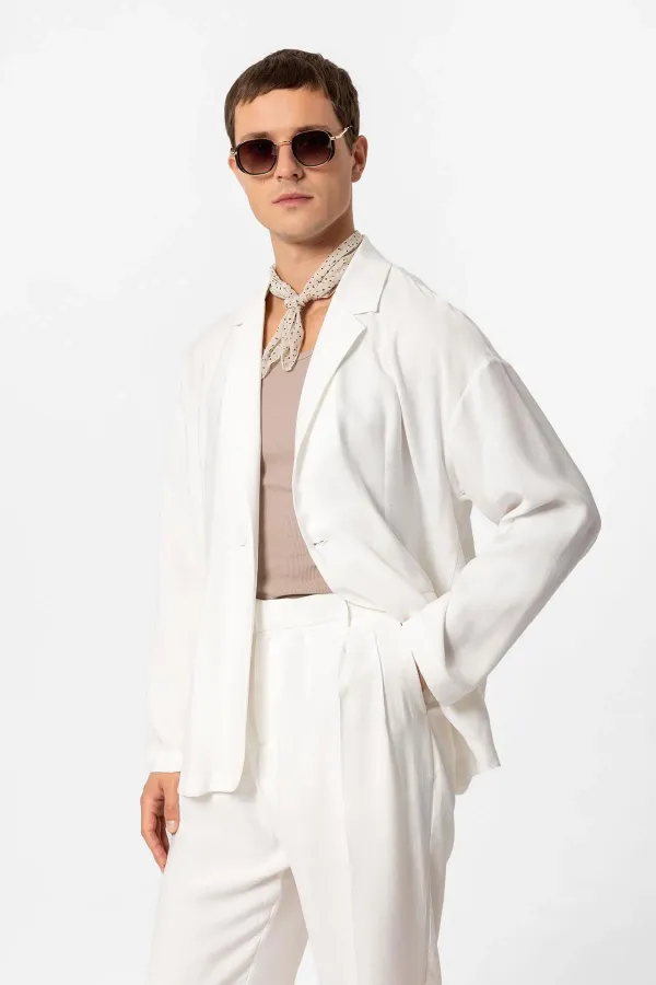 Antioch Ekru Oversize Astarsız Erkek Blazer Ceket
