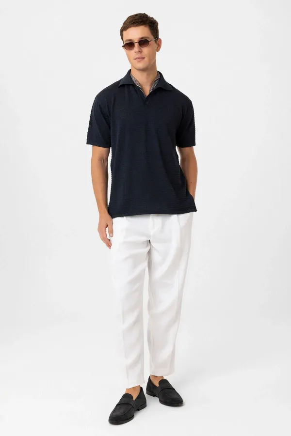 Antioch Lacivert Polo Yaka Dokulu Erkek Triko T-Shirt