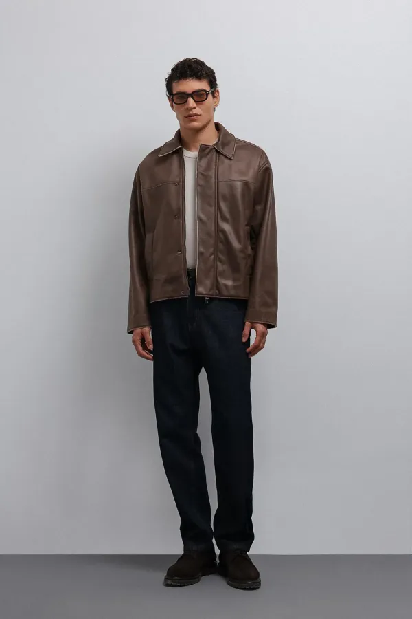 Veste pour homme Antioch Coffee Relax Fit en similicuir