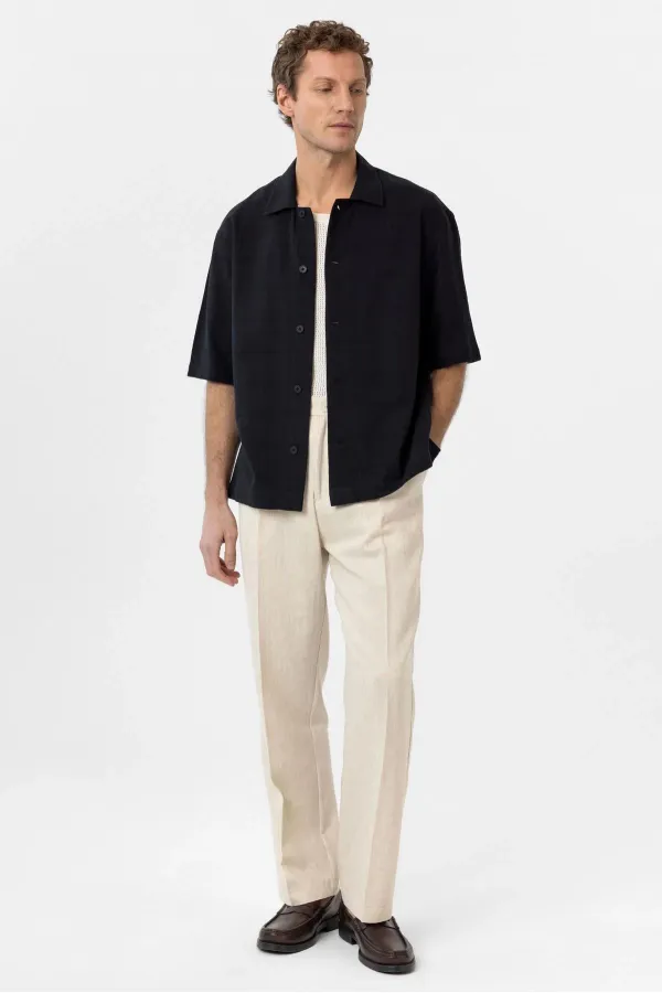 Antioch Black Textured Jacquard Cotton Men's Short-Sleeve Shirt