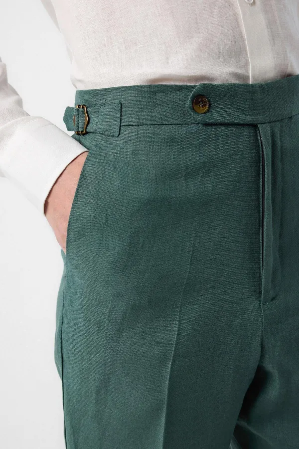 Antioch Green 100% Linen Italian Cut Men's Trousers