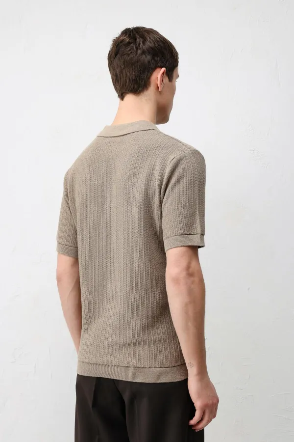 Antioch Bej Premium Dokulu Erkek Triko T-Shirt