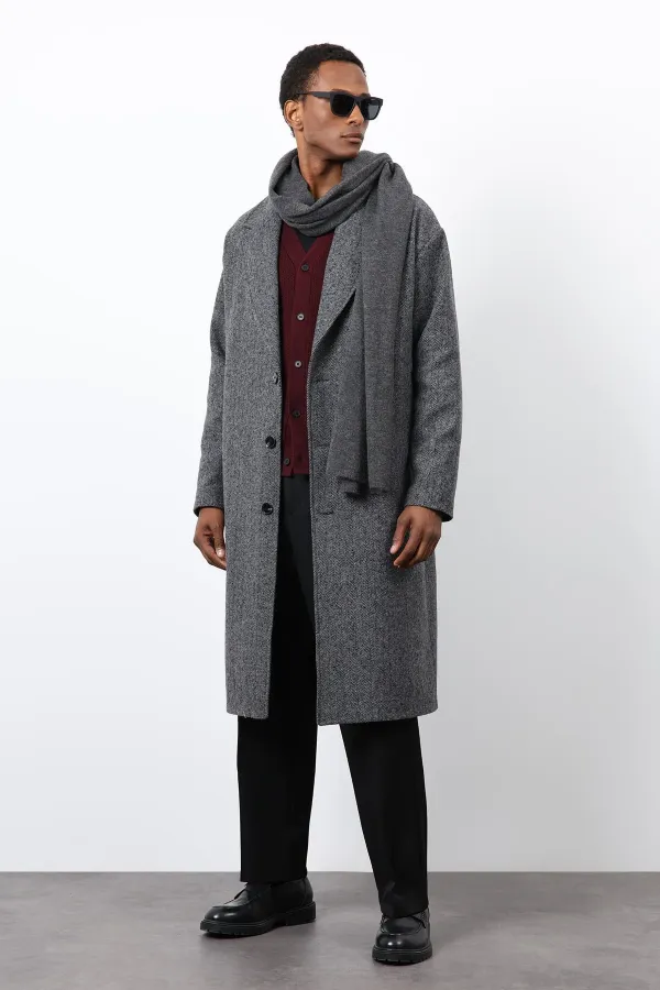 Manteau homme Antioch gris coupe décontractée à chevrons
