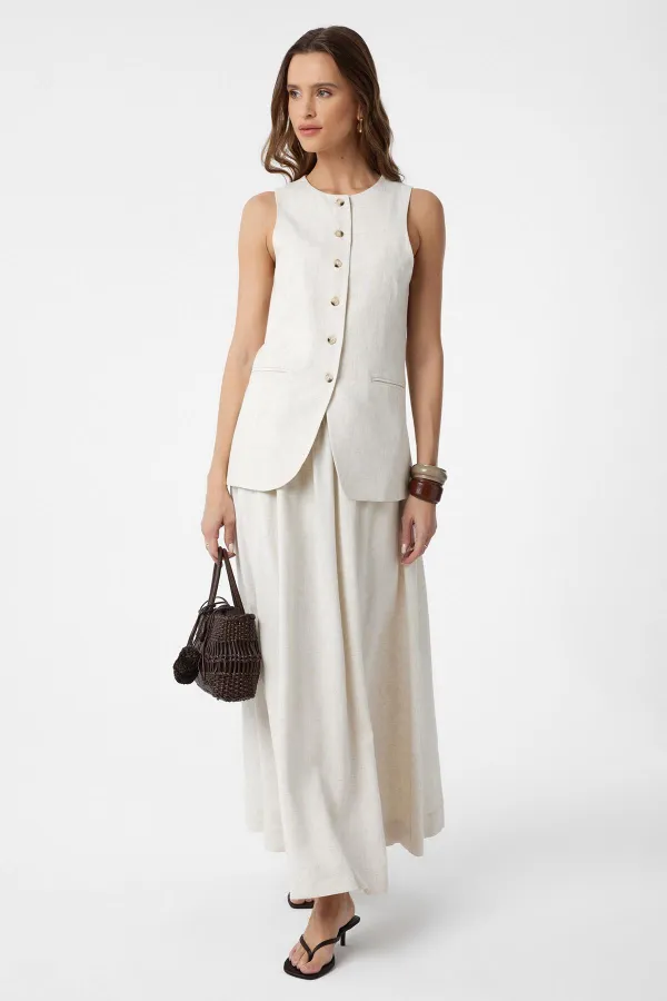Antioch Ecru Linen Blend Women's Long Vest