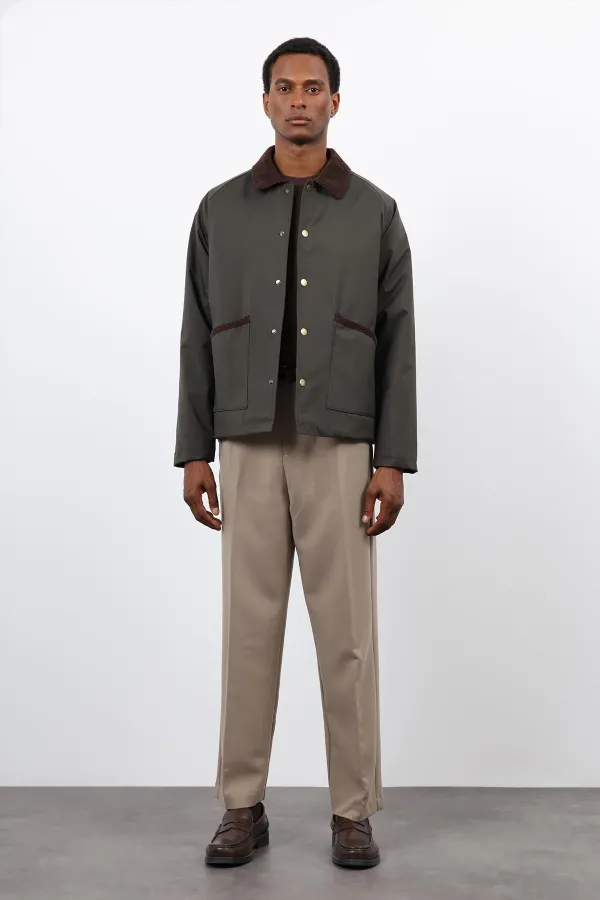 Antioch Haki Kontrast Yaka Erkek Mont