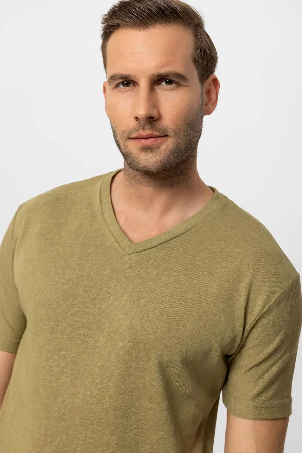 T-shirt basique pour homme Antioch Khaki à col en V