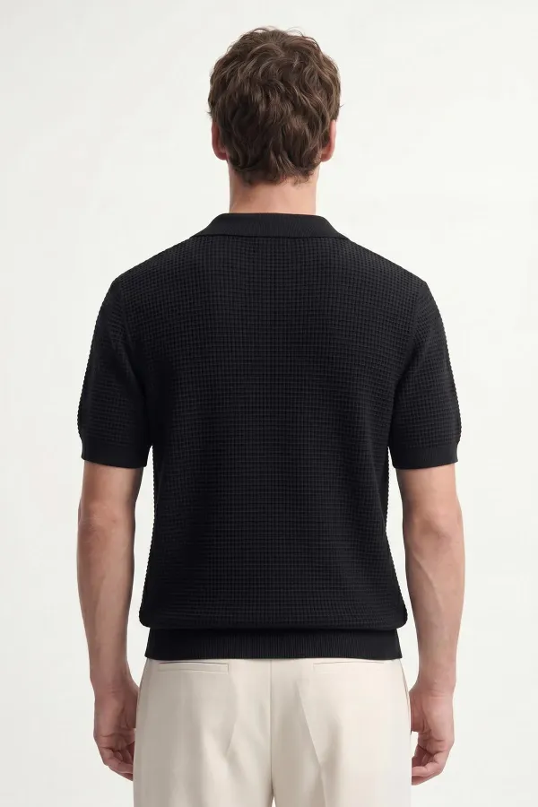 Antioch Siyah Dokulu Polo Yaka Erkek T-Shirt