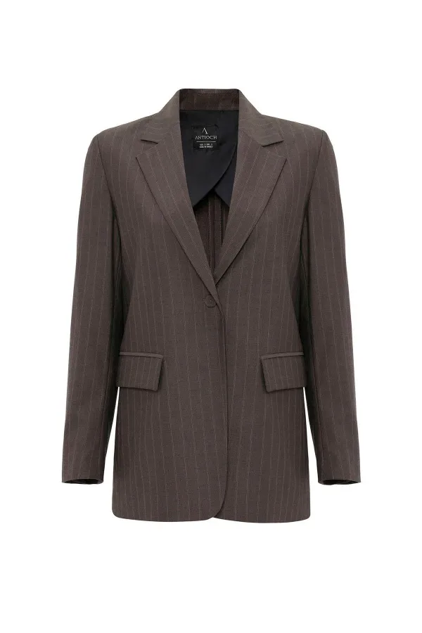 Veste blazer rayée à un bouton pour femme Antioch Coffee