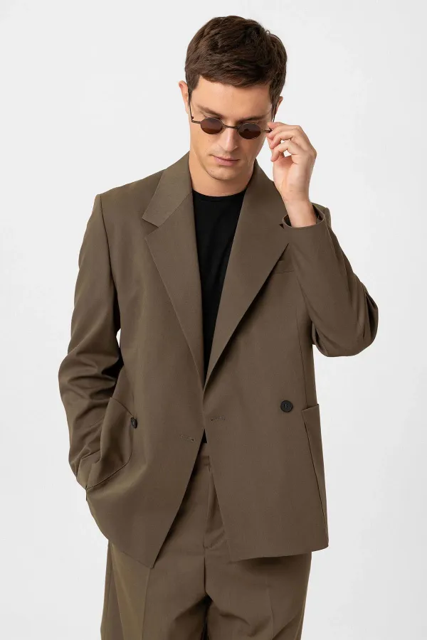 Veste blazer technique pour homme Antioch Khaki, coupe décontractée, croisée