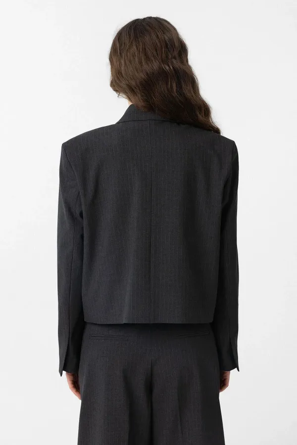 Antioch Anthracite Relax Fit Buttonless Crop Women's Blazer Jacket