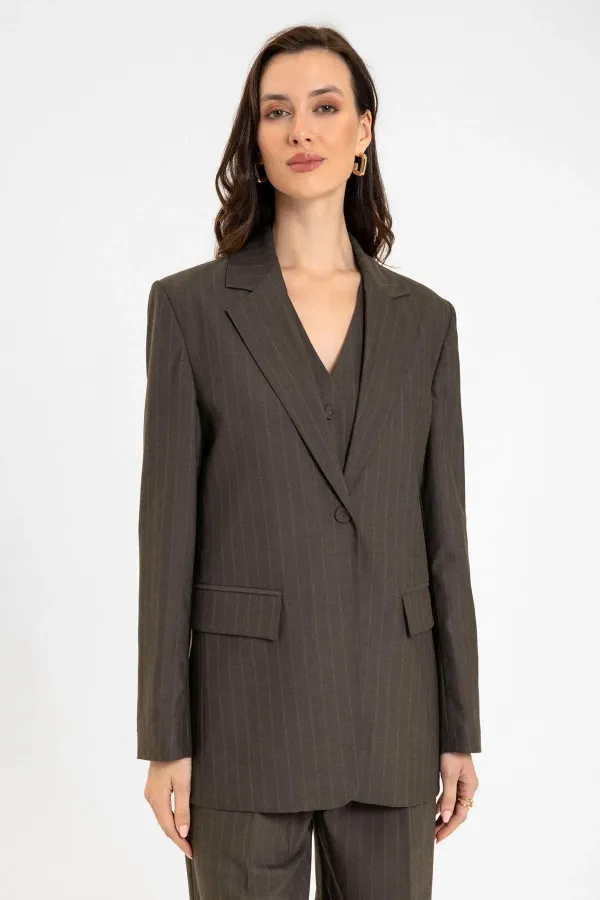 Veste blazer rayée à un bouton pour femme Antioch Coffee