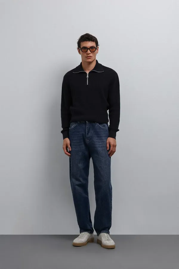 Antioch Lacivert Fermuarlı Triko Erkek Kazak