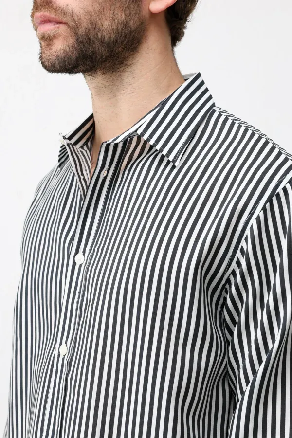 Chemise rayée Antioch Black Lyocell Blend Relax Fit pour homme