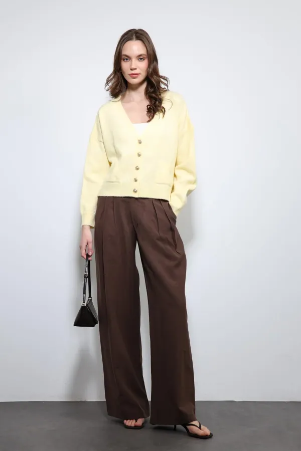 Antioch Sarı Yün Karışımlı Hırka