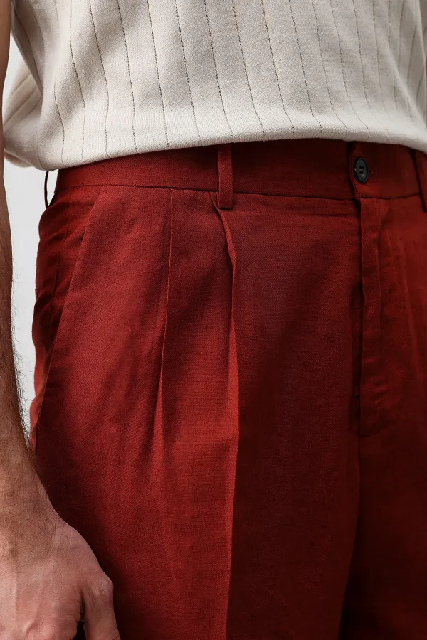 Antioch Kiremit Keten Karışımlı Erkek Baggy Pantolon