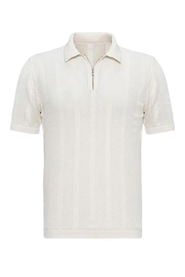 Polo blanc Antioch à col zippé pour homme