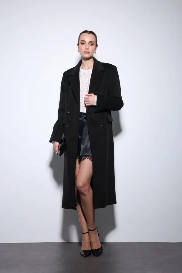 Antioch Black Wool Blend Double-Breasted Women's Coat