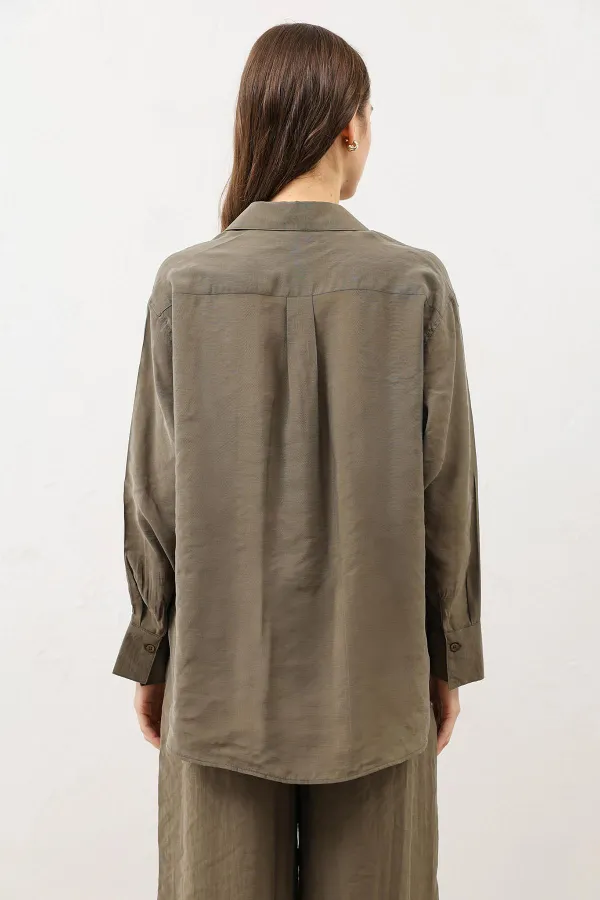 Antioch Khaki Draped Oversize Women's Shirt