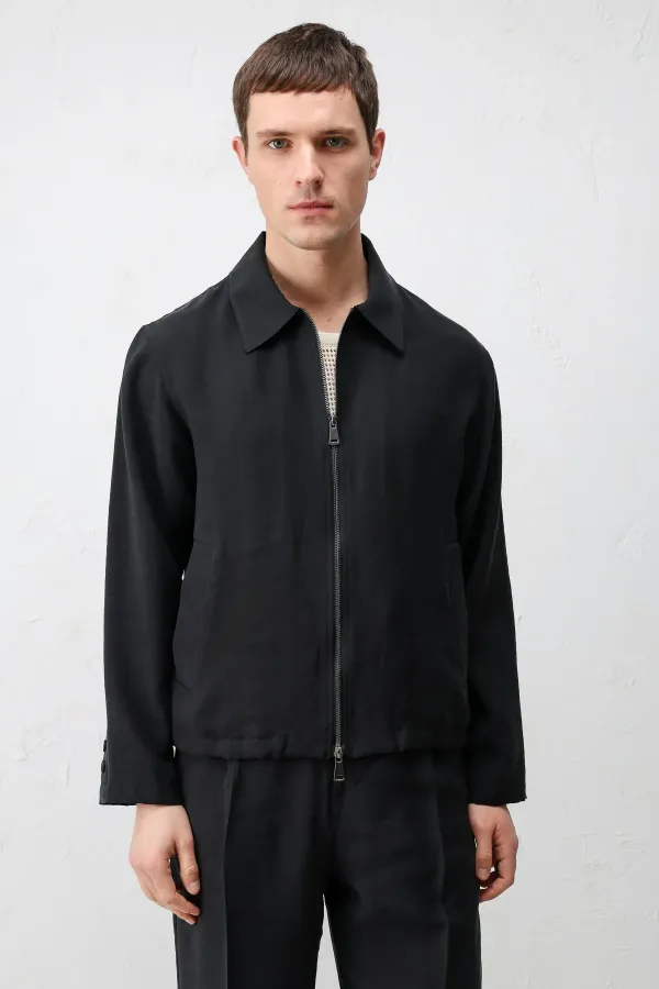Antioch Black Lyocell Blend Summer Men's Jacket