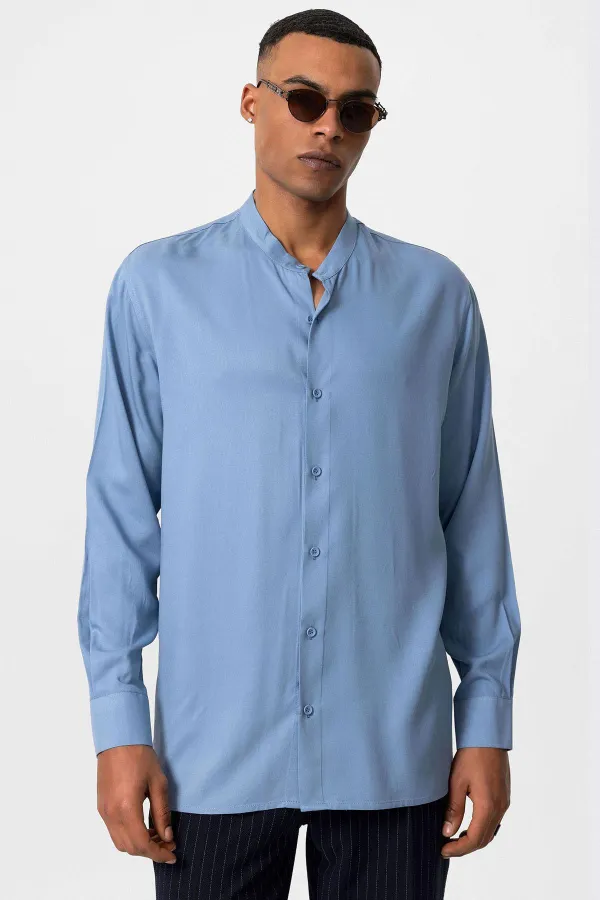 Antioch Baby Blue Mandarin Collar Regular Fit Men's Shirt