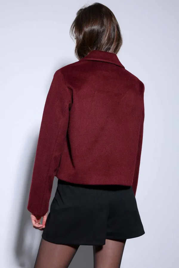 Antioch Burgundy Shirt Collar Short Cashmere Jacket