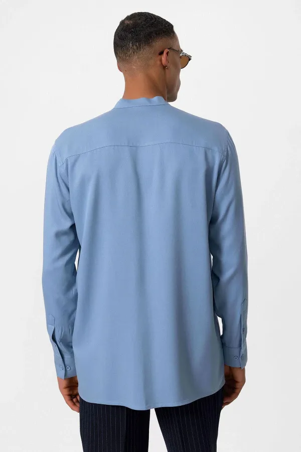 Antioch Baby Blue Mandarin Collar Regular Fit Men's Shirt