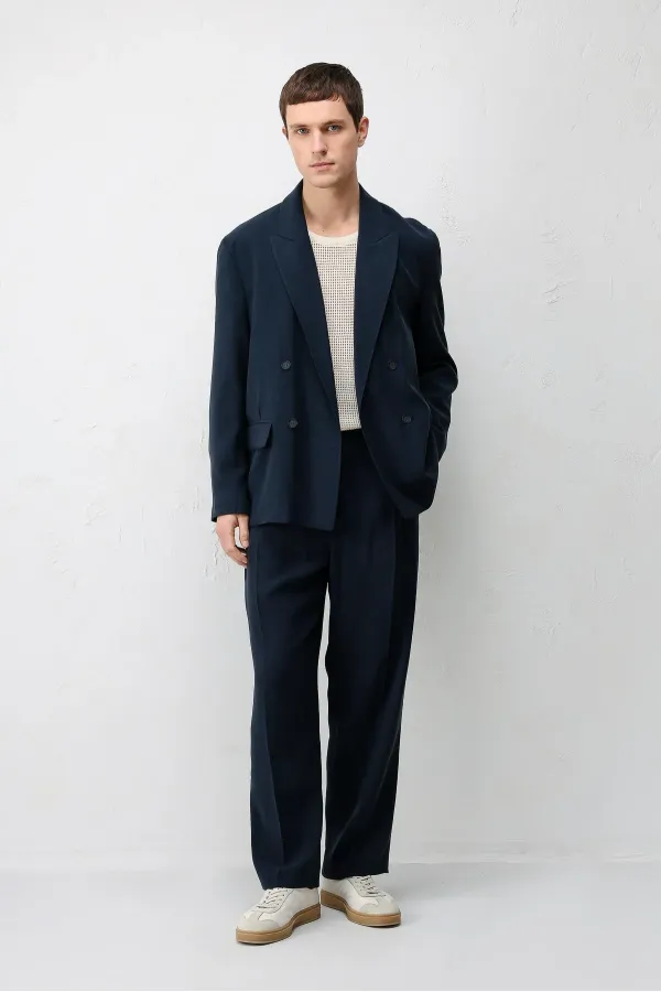 Veste blazer pour homme Antioch Navy en mélange modal, coupe décontractée