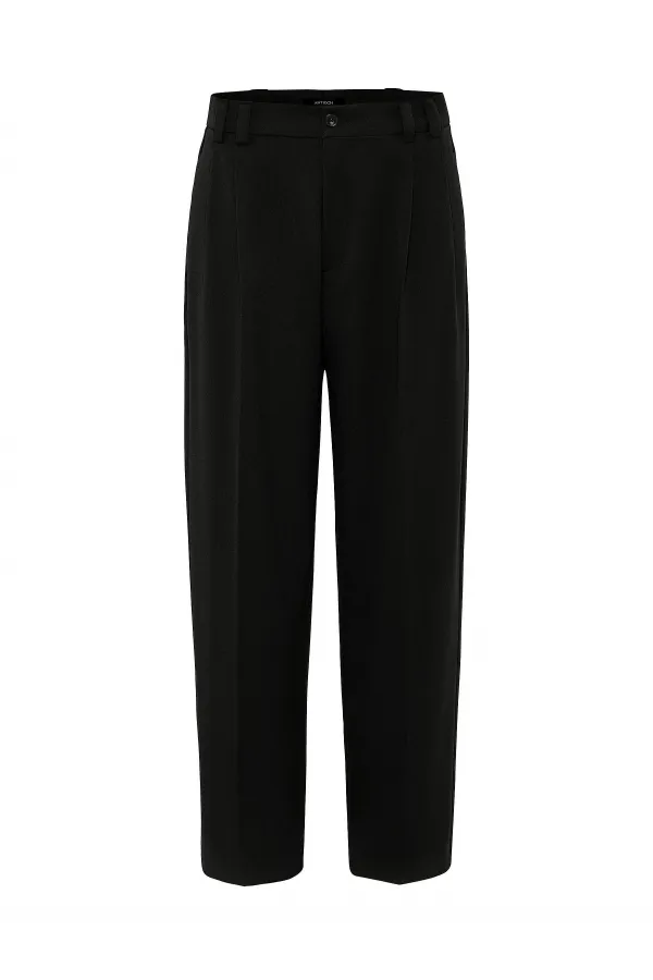 Pantalon plissé Antioch noir taille haute coupe décontractée pour homme