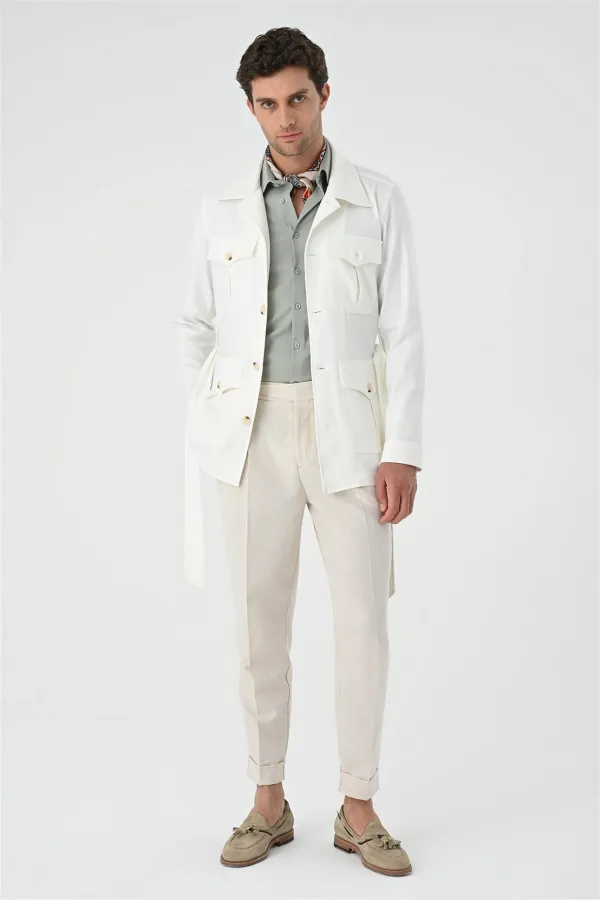 Veste de saison en lin écru pour homme avec ceinture Antioch