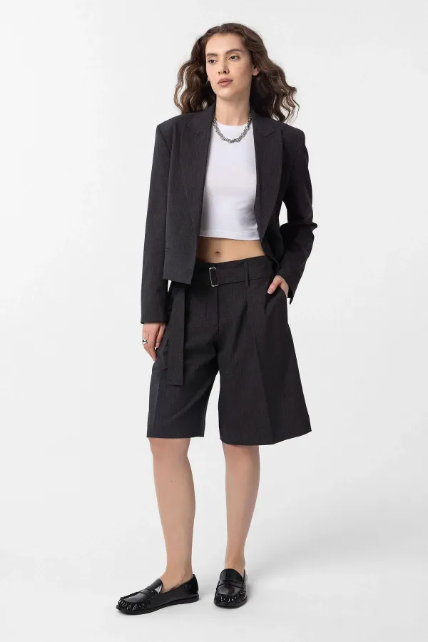 Antioch Anthracite Relax Fit Buttonless Crop Women's Blazer Jacket