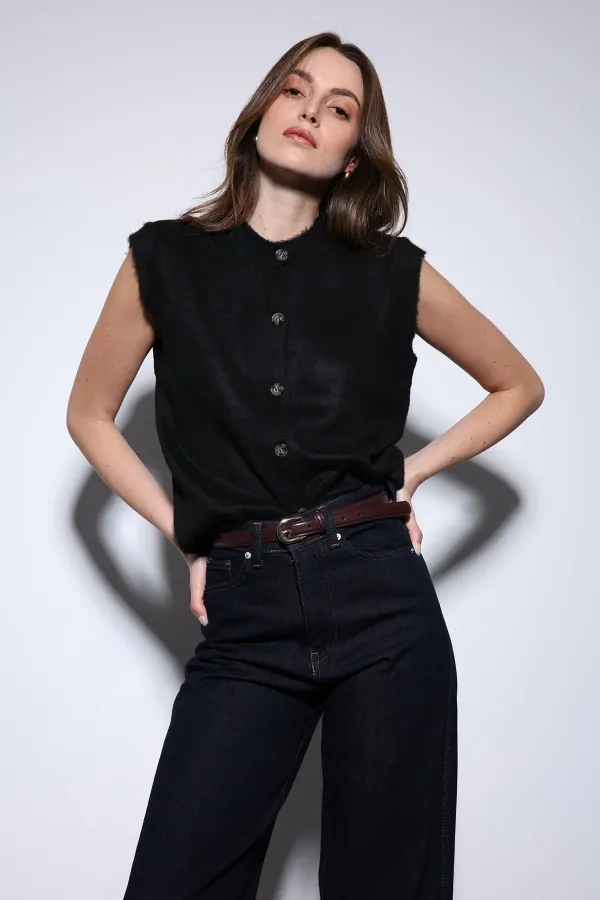 Antioch Siyah Dokulu Kadın Triko Yelek