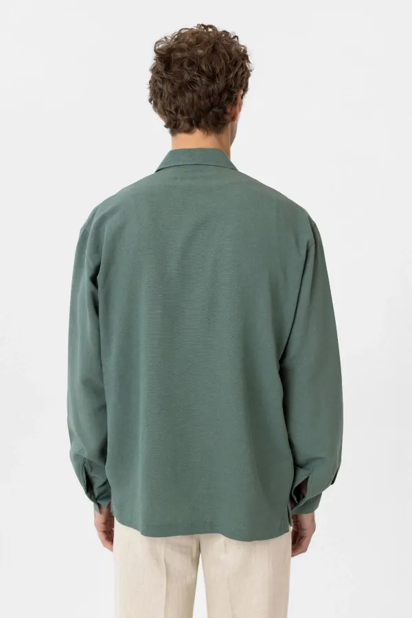 Chemise décontractée pour homme Antioch Green en lin mélangé