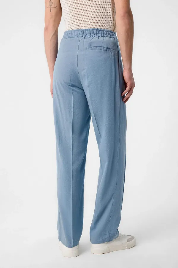 Antioch Light Blue High-Waisted Pleated Linen Blend Men's Trousers