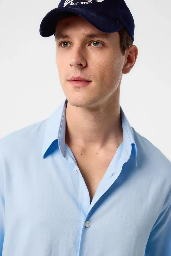 Antioch Blue Relax Fit Linen Blend Men's Shirt