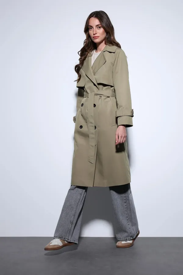 Trench-coat Antioch kaki croisé à ceinture pour femme