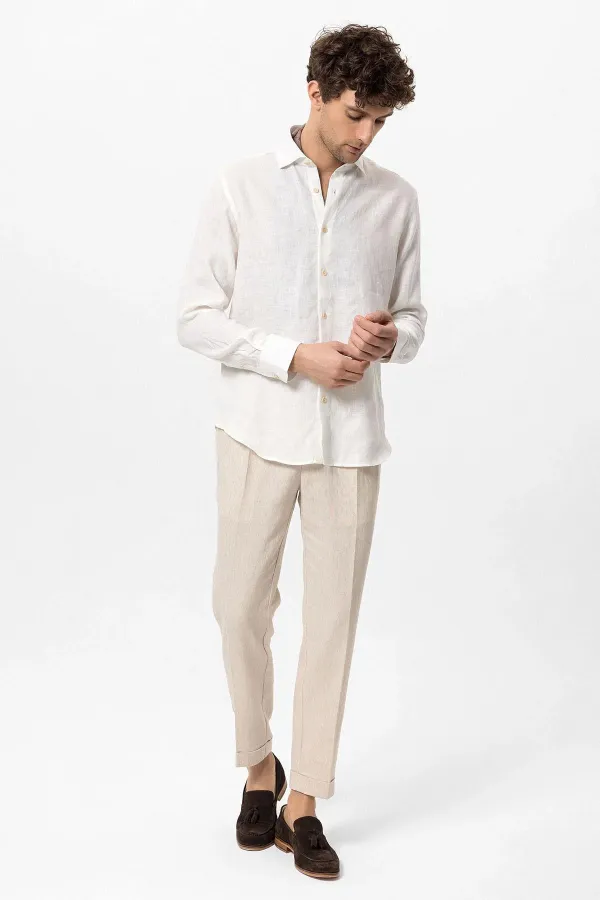 Chemise homme Antioch blanche à col boutonné, 100 % lin