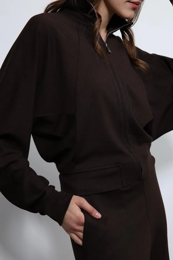 Antioch Kahve Geniş Paça Çizgili Eşofman Takım