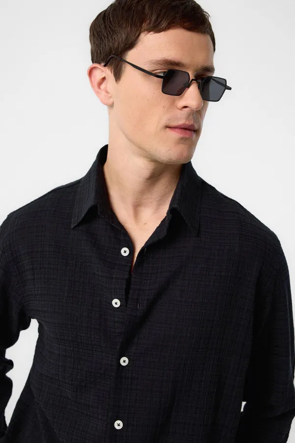 Chemise texturée Antioch noire coupe décontractée pour homme