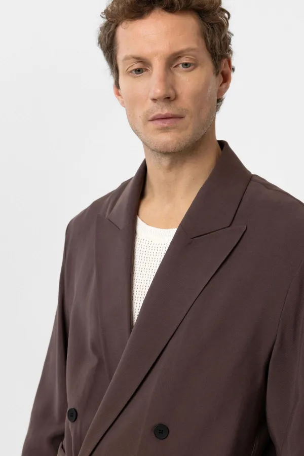 Antioch Kahve Relax Fit Diagonel İnce Erkek Blazer Ceket