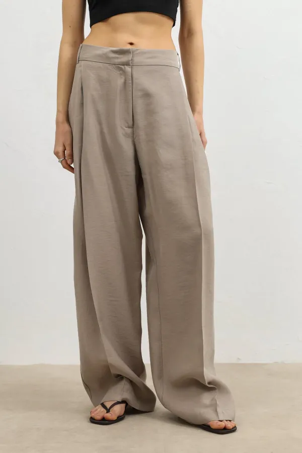 Antioch Beige Lyocell Blend Wide Leg Women's Trousers