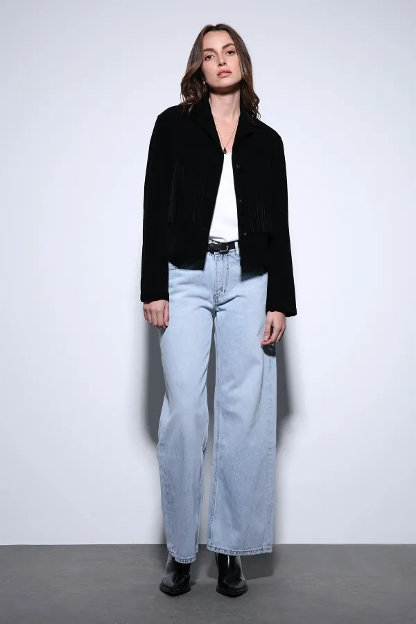 Antioch Siyah Püskül Detaylı Süet Kadın Ceket