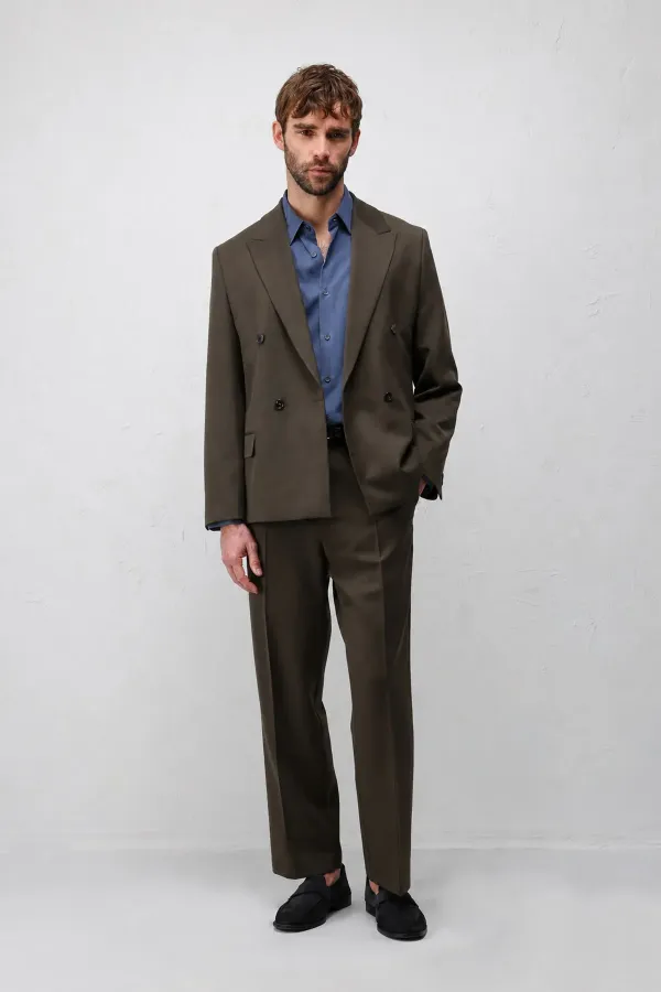 Antioch Kahve 1 Relax Fit Kruvaze Erkek Blazer Ceket